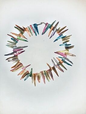 Vintage Pastel Rainbow Bone Bead Choker Necklace Pink Blue Yellow Boho 90s 16"